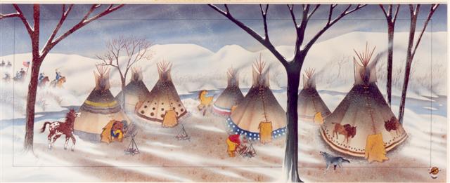 On November 22, 1868, Custer mounted a winter campaign during a snow storm. At dawn on November 27, 1868, Custer attacked Black Kettle, the Peace Chief, at his camp on the Washita River, Indian Territory.  The Cheyenne losses were sever, including Black Kettle, and his wife, Medicine Woman.
